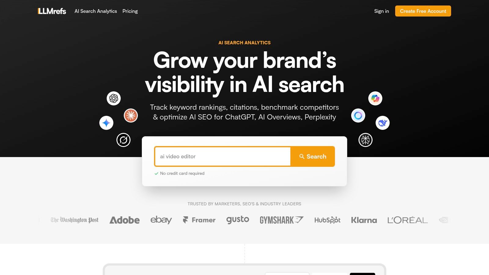 LLMrefs dashboard showing AI search engine monitoring