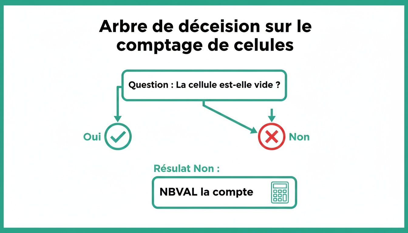 Diagramme de décision expliquant comment compter les cellules non vides dans Excel en utilisant la fonction NBVAL.