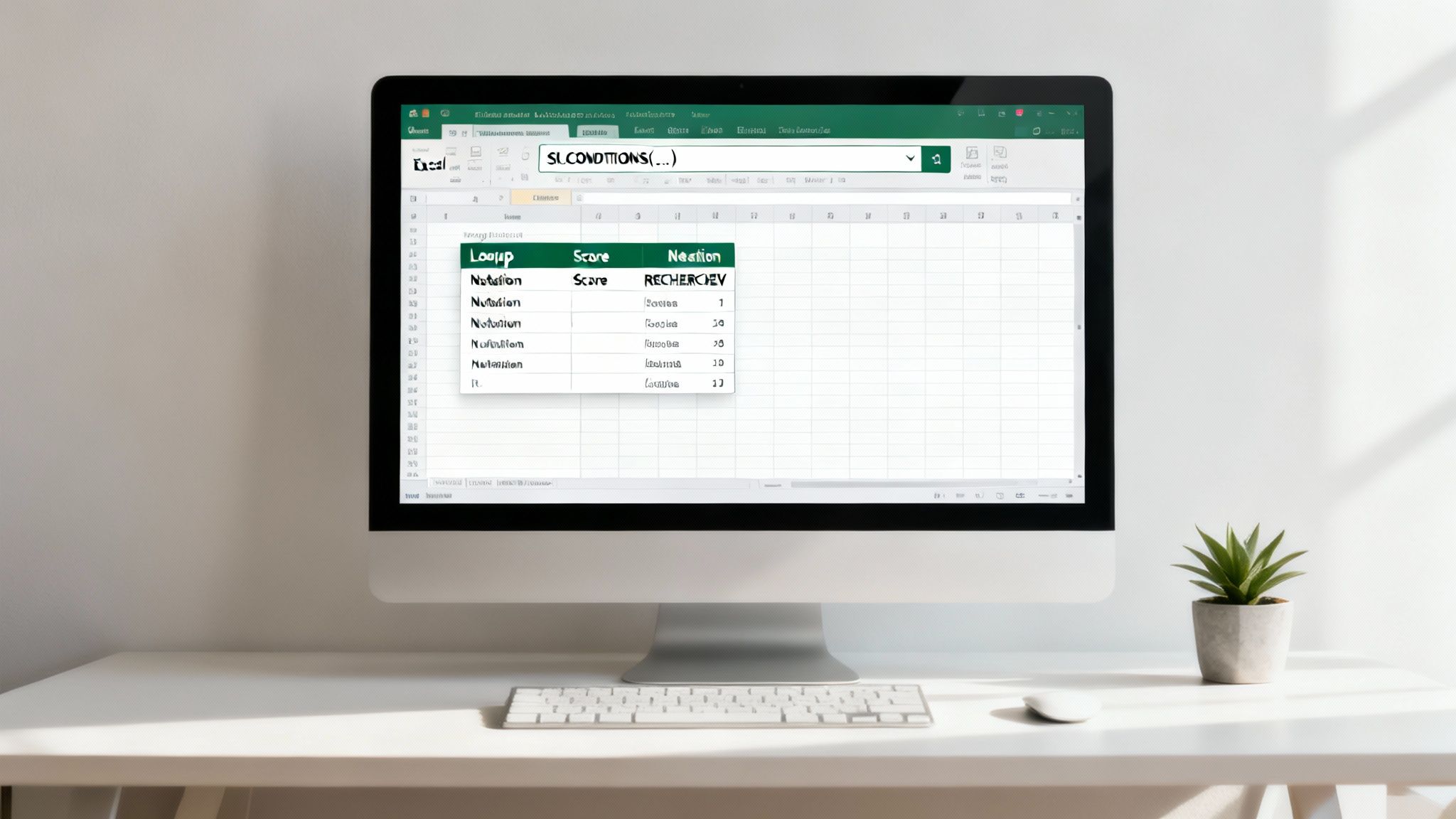 Écran d'ordinateur affichant une feuille de calcul Excel avec des données et une formule SI.