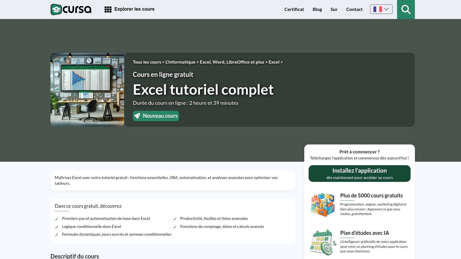 Cursa – Excel tutoriel complet (cours gratuit)