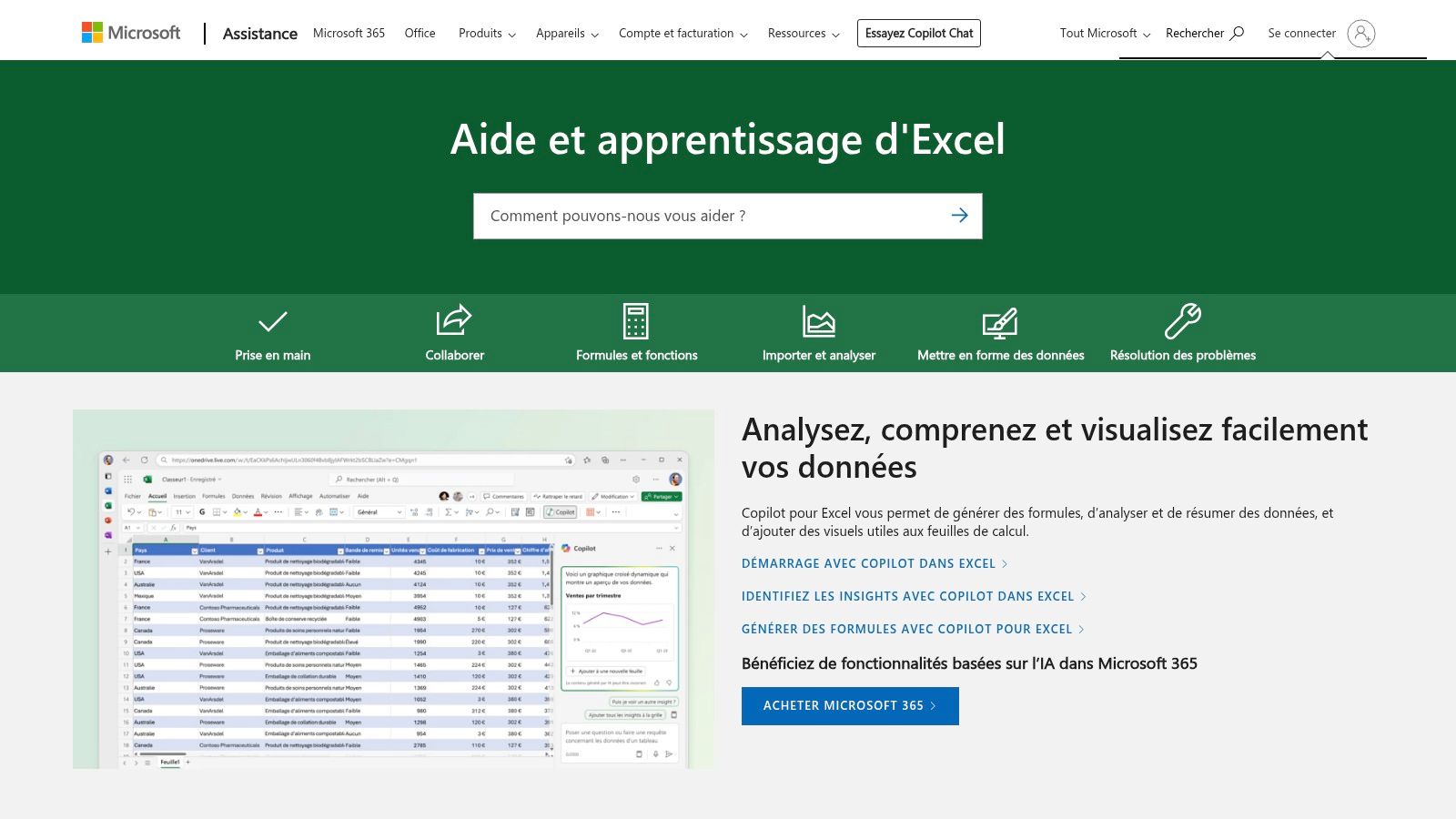 Microsoft Support – Aide et apprentissage Excel