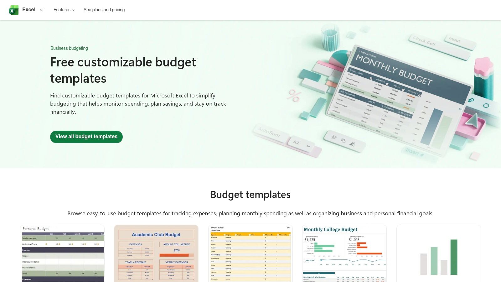 Microsoft Excel – Portail "Budget templates" (officiel)