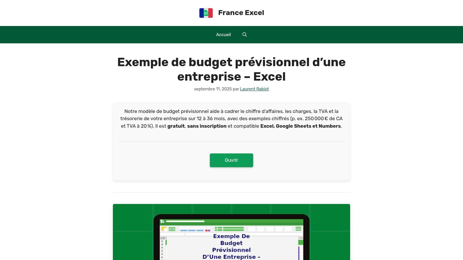 France-Excel – Modèle de budget prévisionnel d'entreprise (gratuit)
