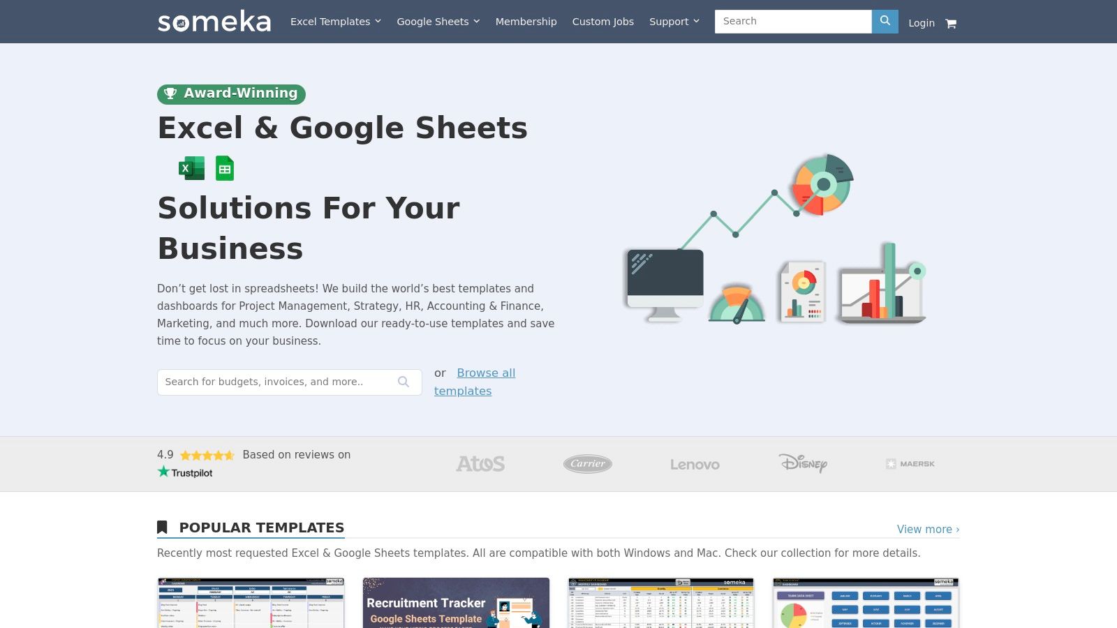 Exemples de tableaux de bord Excel de qualité professionnelle proposés par Someka