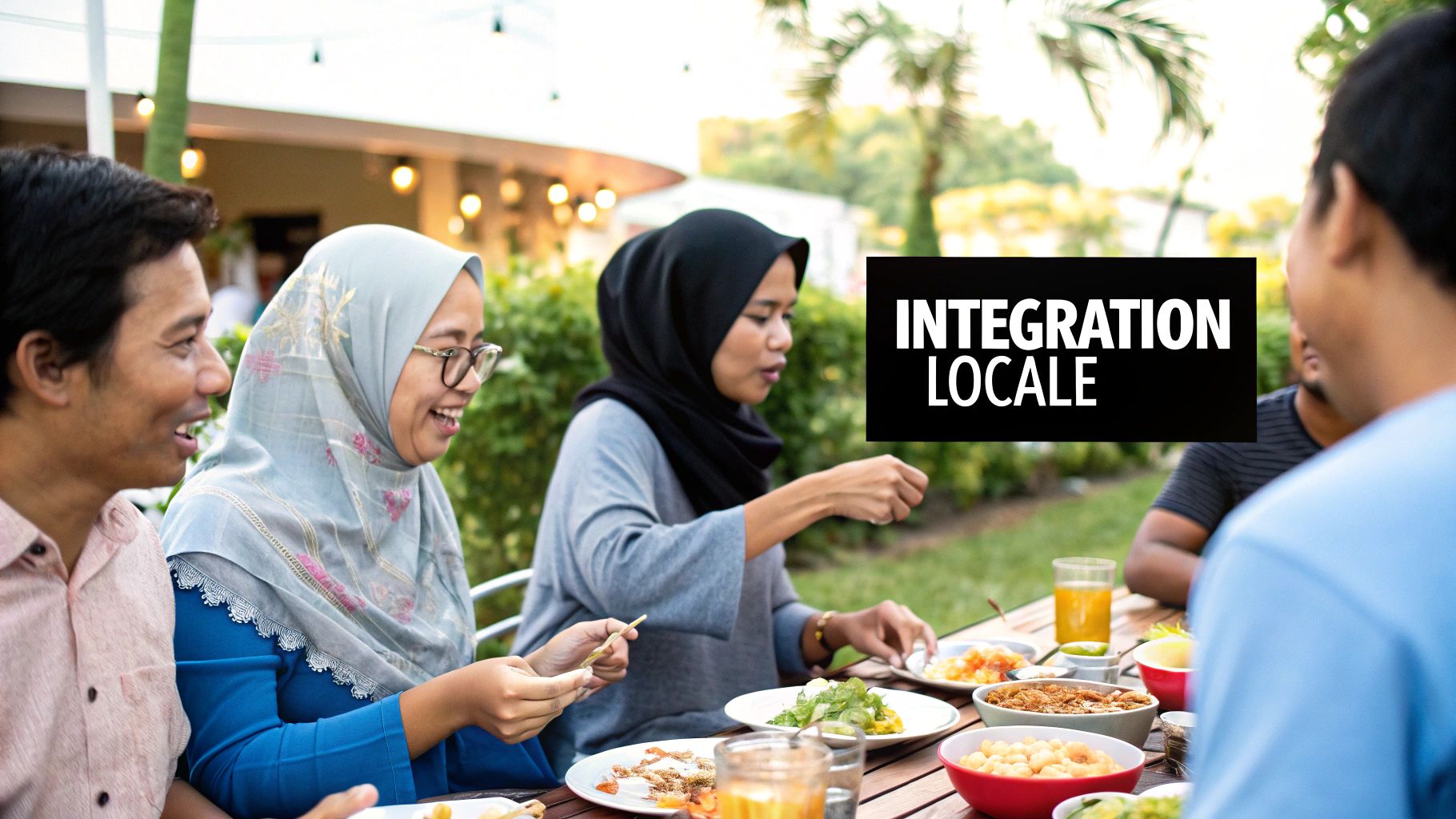 Des personnes de cultures différentes partagent un repas en Malaisie