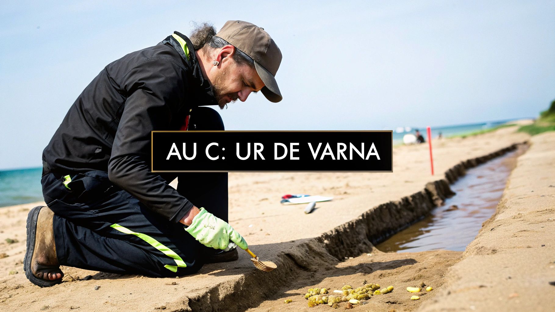 Une vue des fouilles archéologiques sur le site de la nécropole de Varna, montrant plusieurs sépultures et le travail minutieux des archéologues.