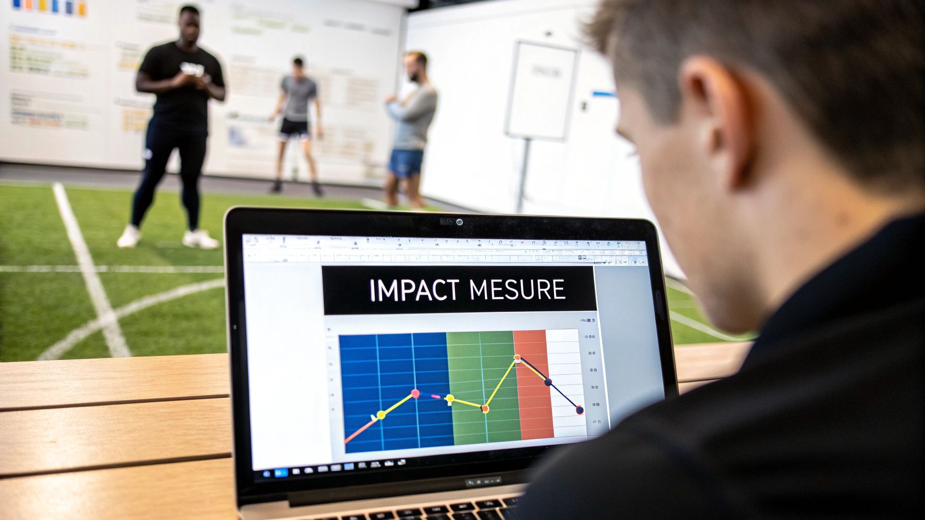 Une personne analysant des graphiques sur un écran, symbolisant la mesure de l'impact d'une formation.