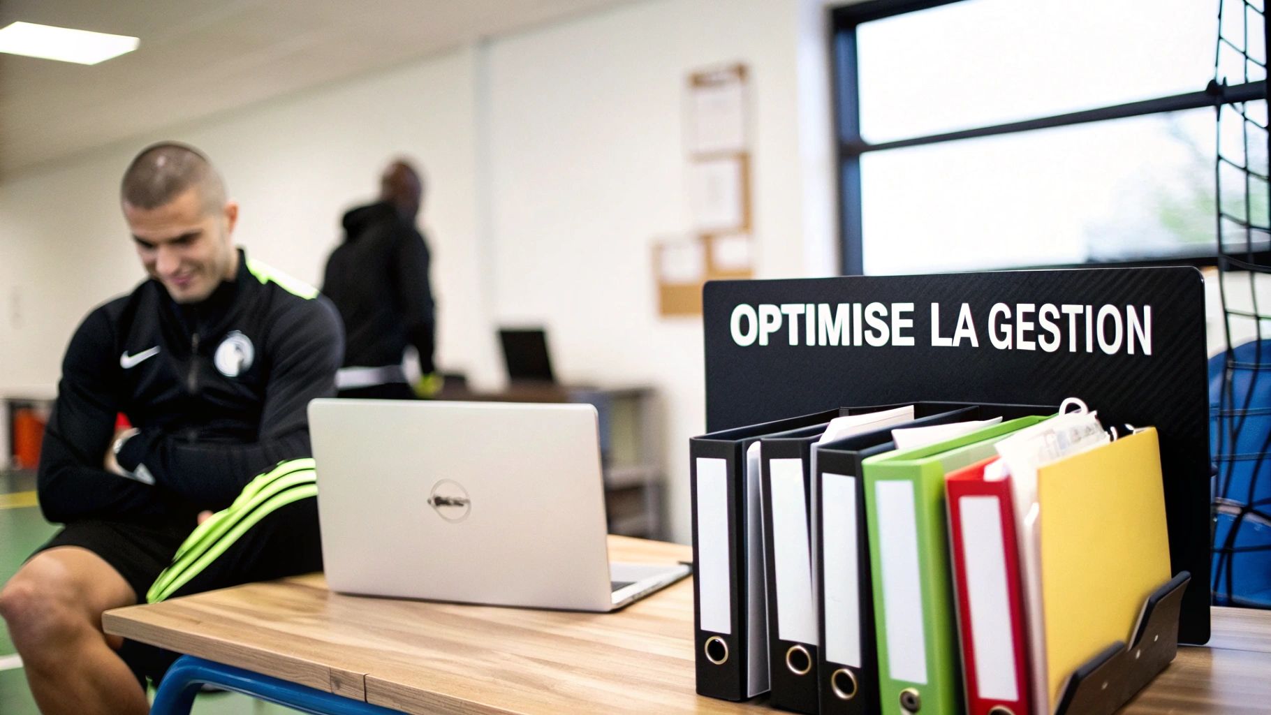 Une personne travaillant sur un ordinateur portable, organisant des documents et des graphiques, symbolisant une gestion administrative efficace.