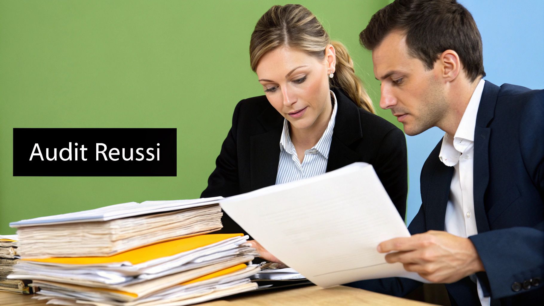 Personnes en réunion préparant des documents pour un audit