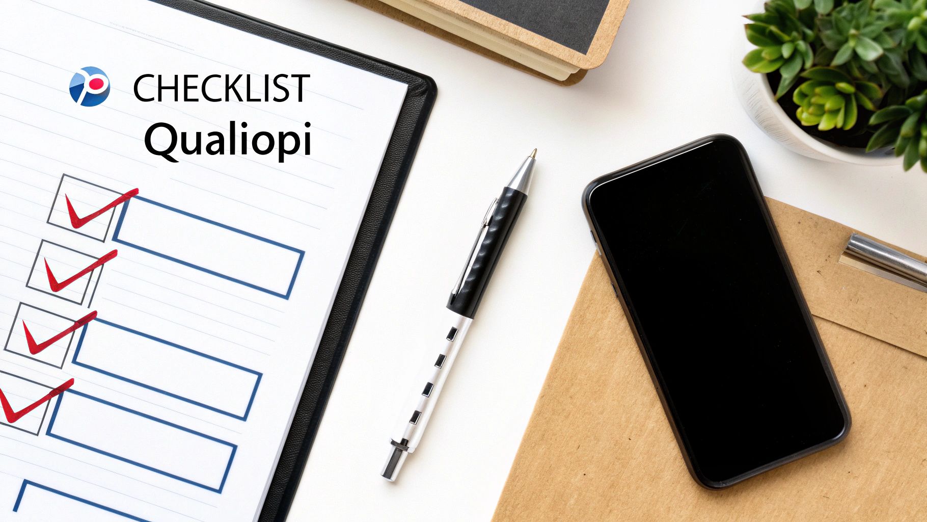 Personne cochant des cases sur une checklist pour symboliser la préparation à Qualiopi