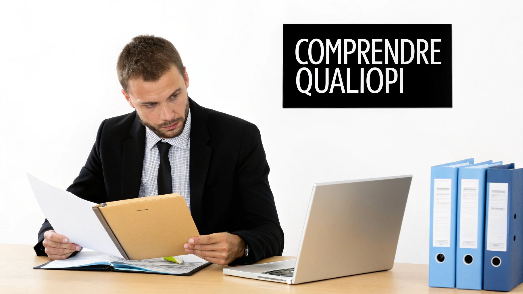 Un formateur devant un tableau blanc expliquant des concepts Qualiopi