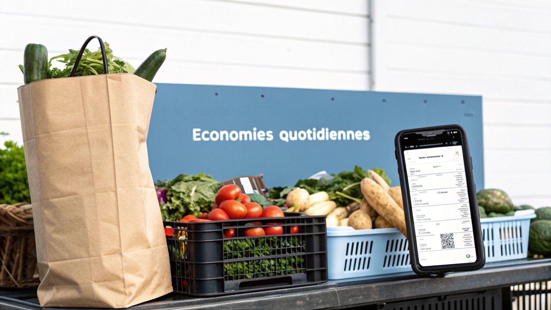 Un marché local en Bulgarie avec des étals de fruits et légumes frais, illustrant comment faire des courses abordables.