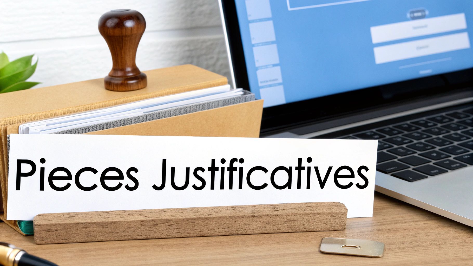 Personne organisant des factures et des documents sur un bureau bien rangé.