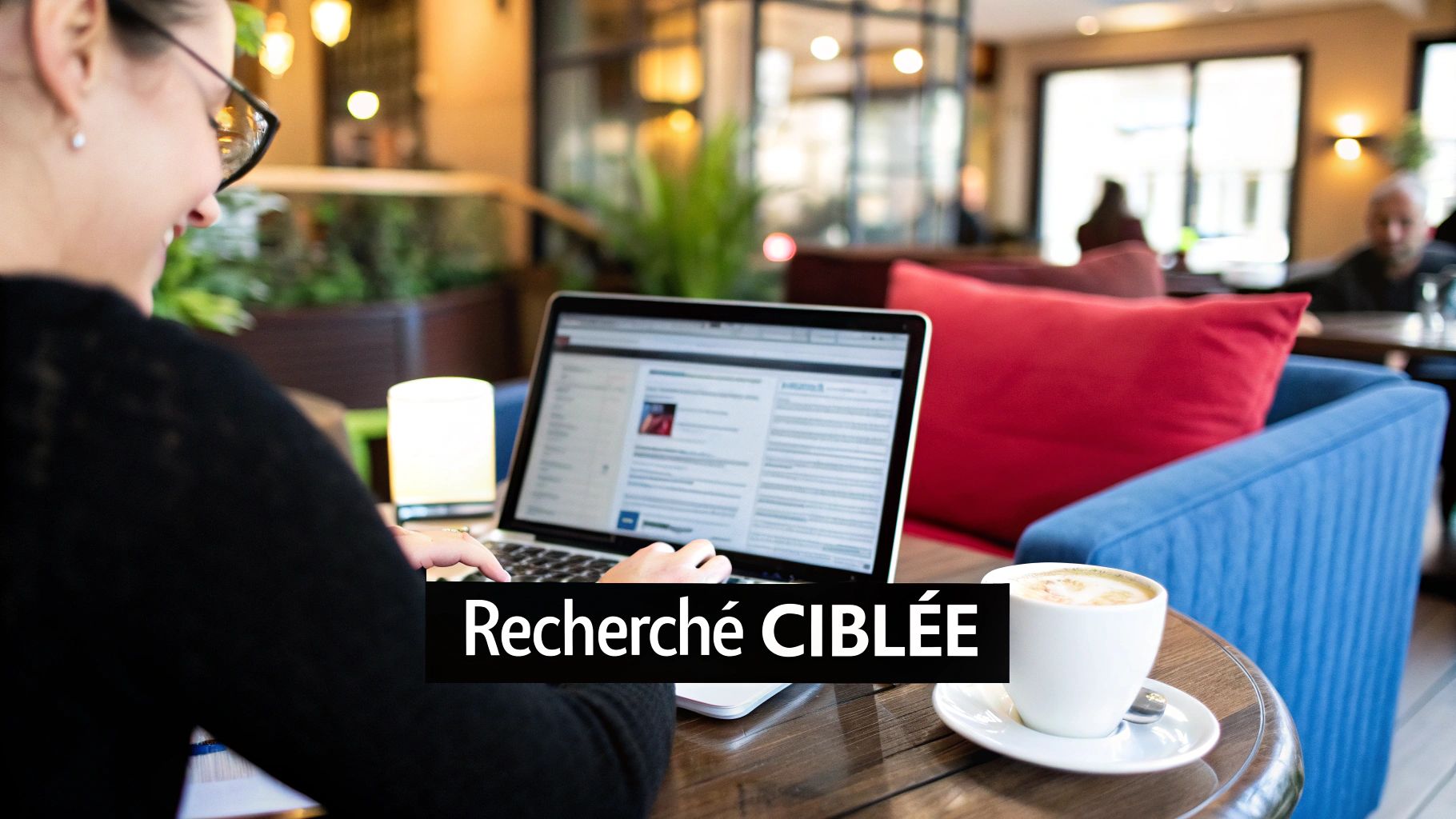 Personne travaillant sur un ordinateur portable dans un café