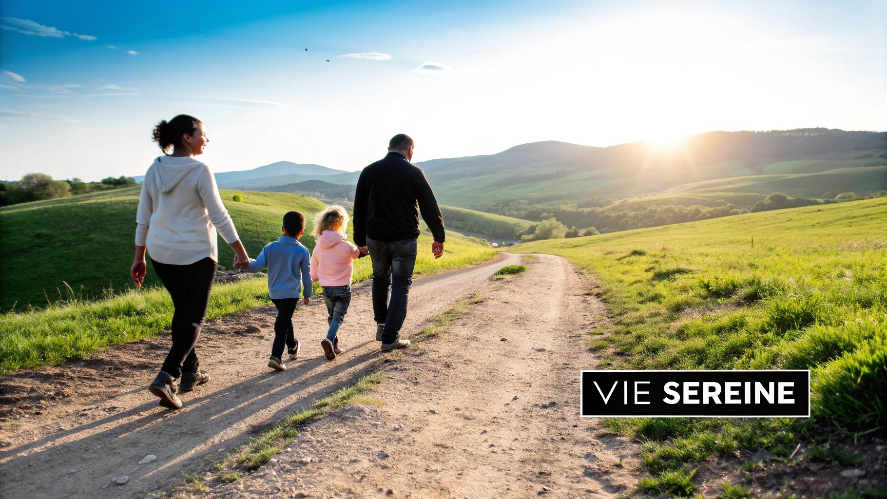 Famille heureuse profitant du grand air avec un paysage montagneux en arrière-plan en Bulgarie