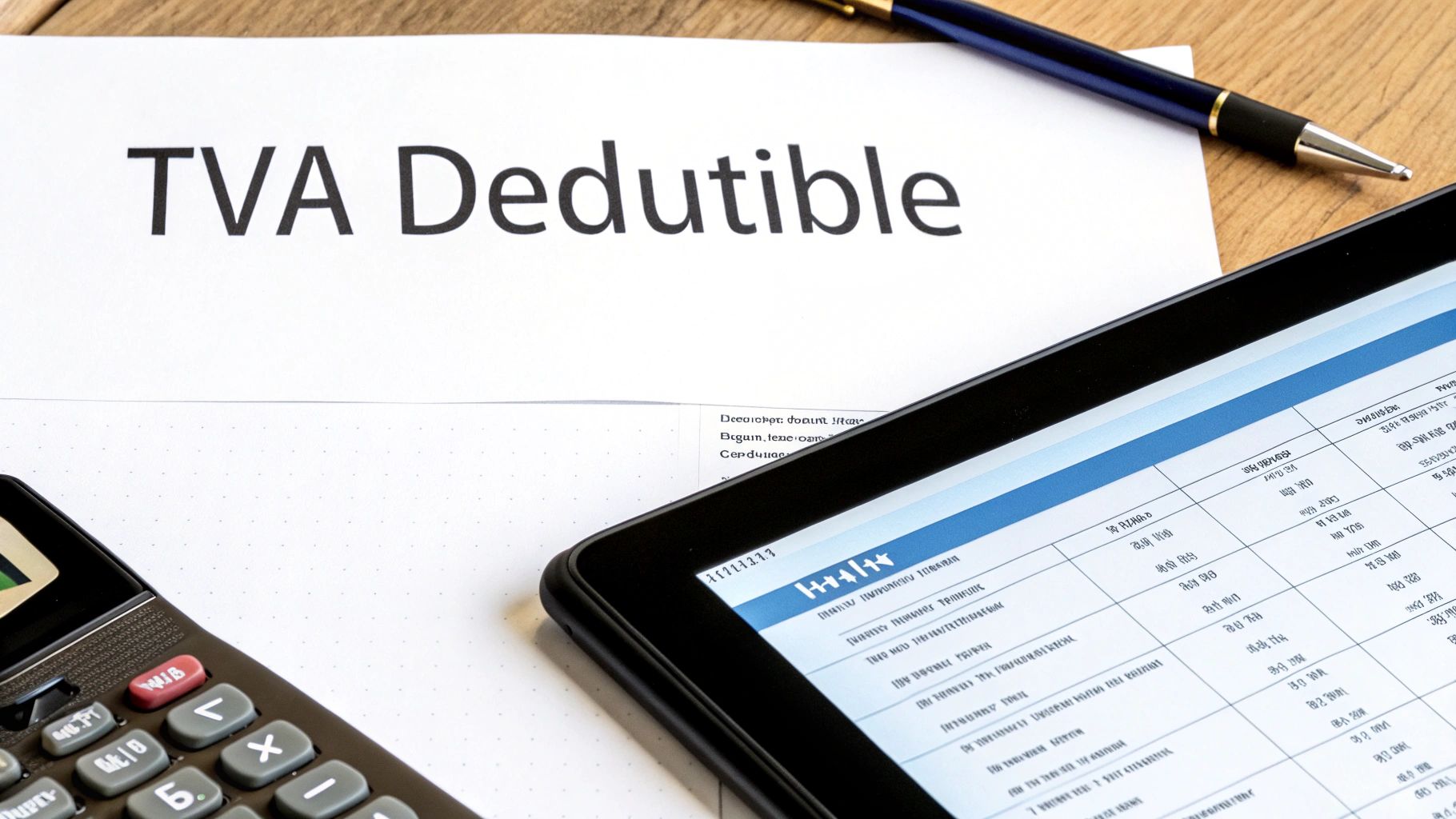 Calculatrice et documents comptables posés sur un bureau