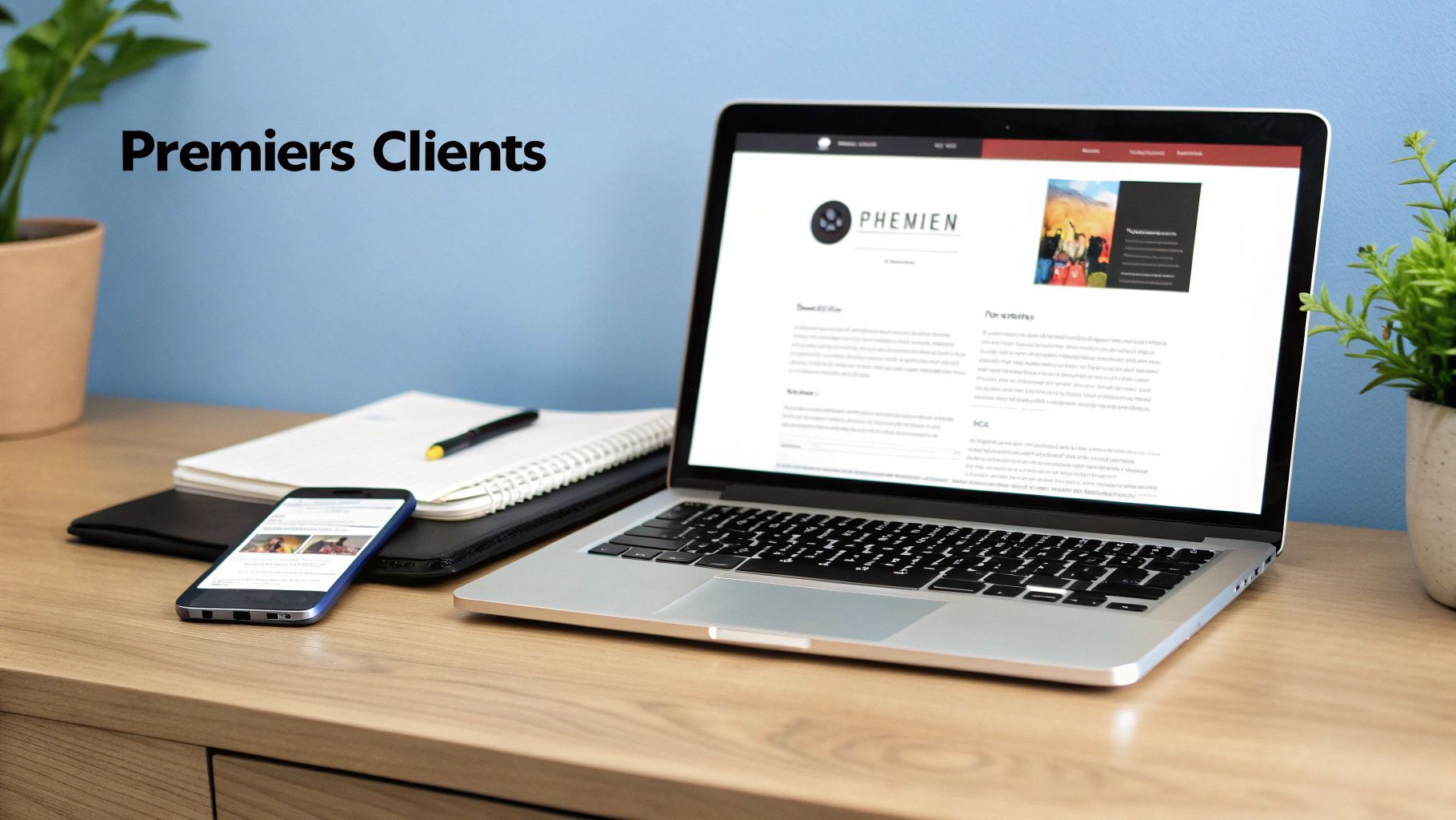 Personne travaillant sur un ordinateur portable, entourée d'icônes de marketing digital représentant les réseaux sociaux, l'email et l'optimisation des moteurs de recherche.