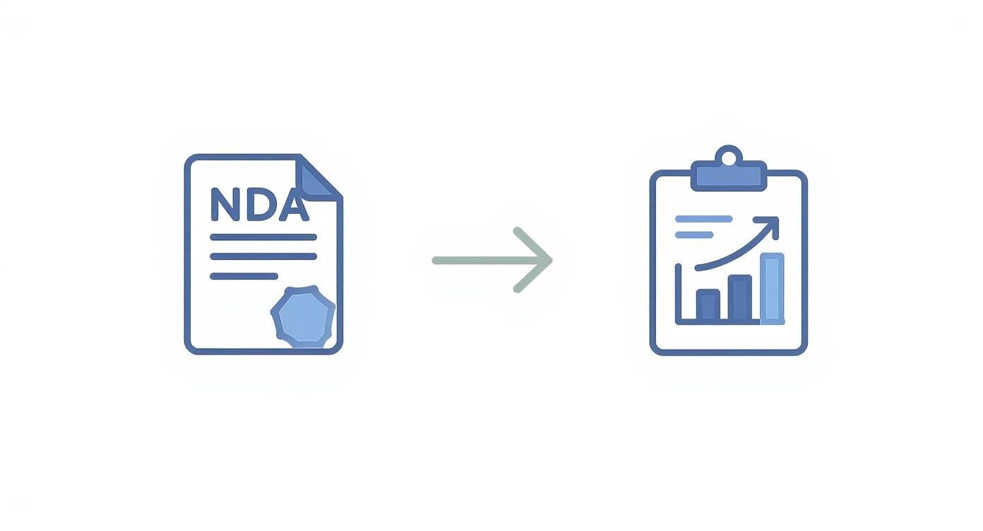 Infographie illustrant les étapes administratives clés pour un centre de formation, montrant l'obtention du Numéro de Déclaration d'Activité (NDA) puis le dépôt du Bilan Pédagogique et Financier (BPF).