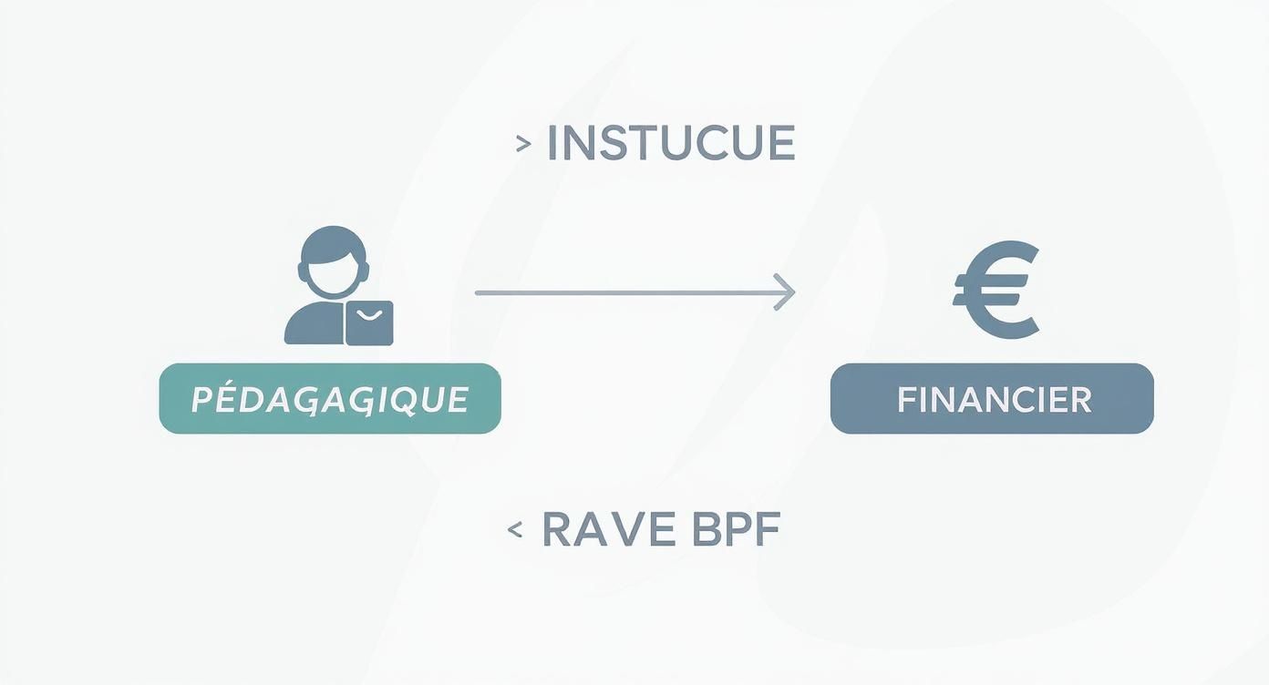 Infographie illustrant le processus du bilan pédagogique et financier en deux étapes, pédagogique et financière