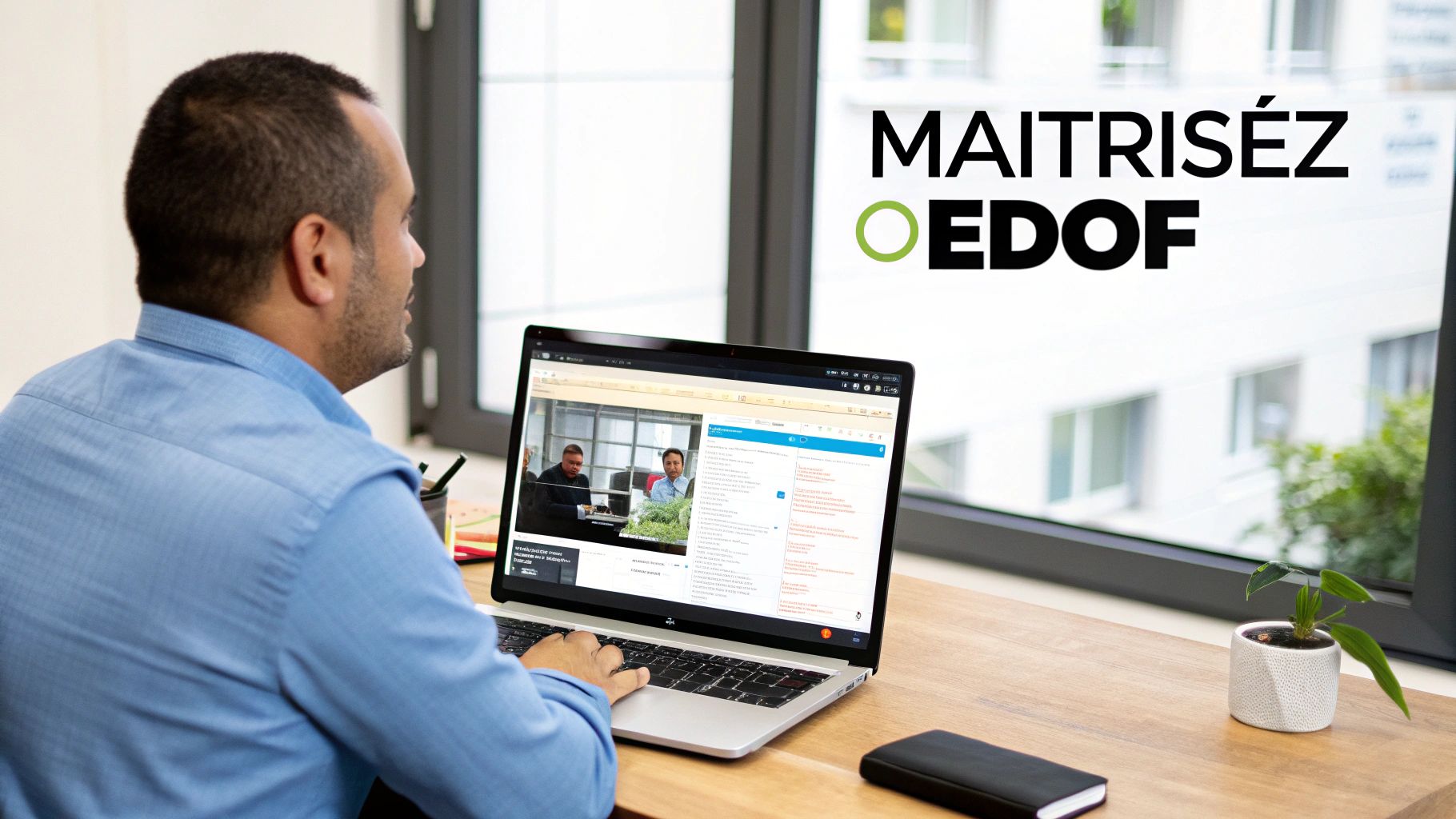 Une personne organisant des documents sur un bureau avec des icônes représentant un SIRET, un certificat Qualiopi et un document officiel.