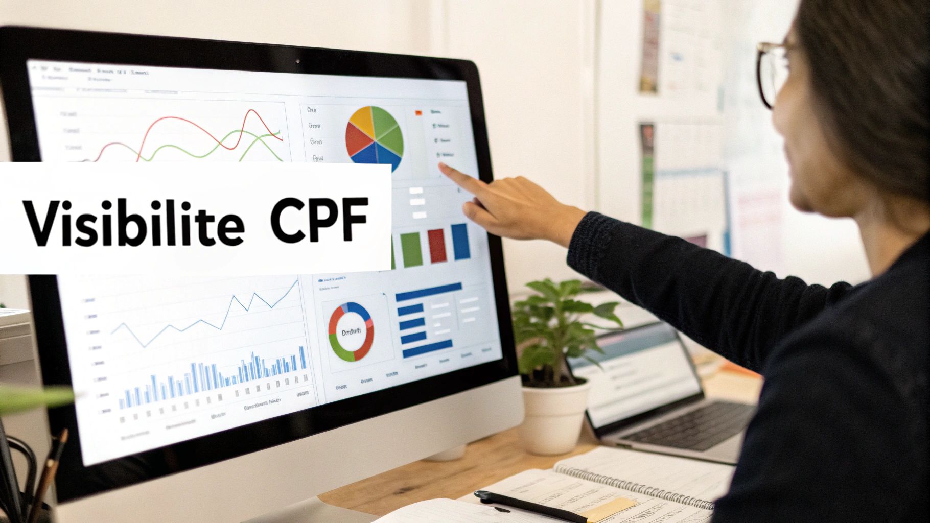 Une personne assise à un bureau avec un ordinateur portable, levant la main avec une icône de point d'interrogation au-dessus, symbolisant les questions fréquentes.