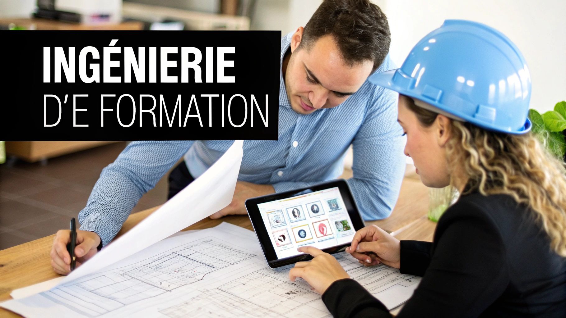 Personnes collaborant sur un projet de formation avec des post-its et des schémas sur un tableau blanc.