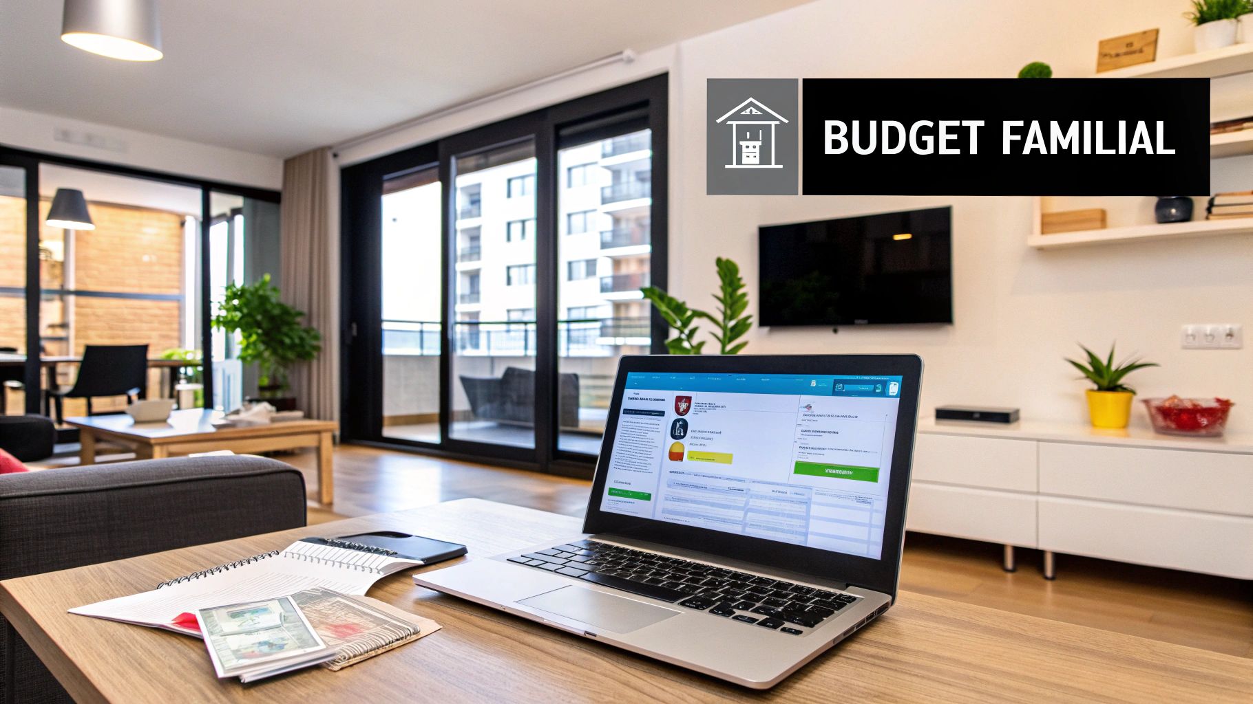 Famille souriante préparant un repas sain dans une cuisine moderne et lumineuse