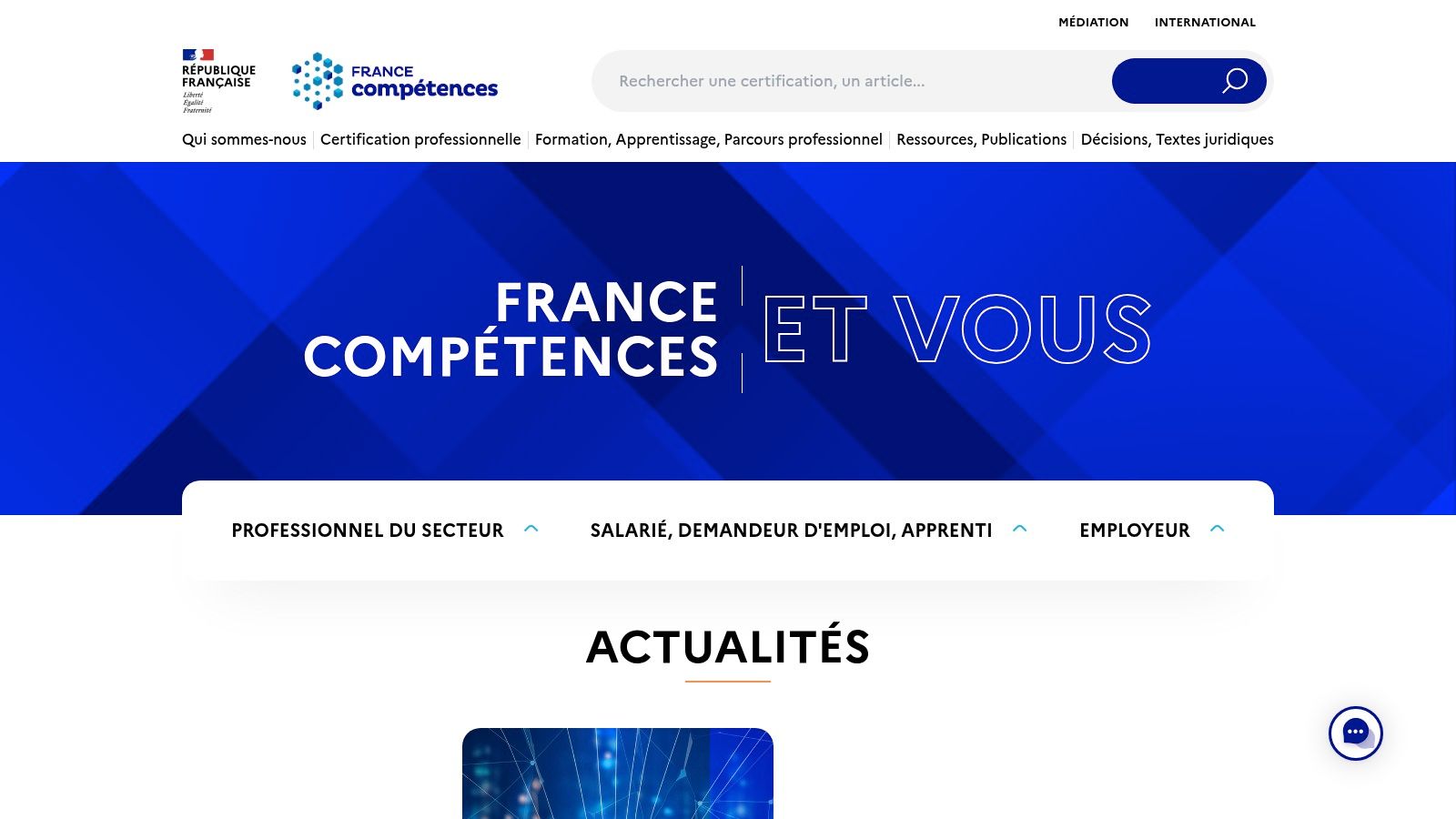 Interface du site France Compétences