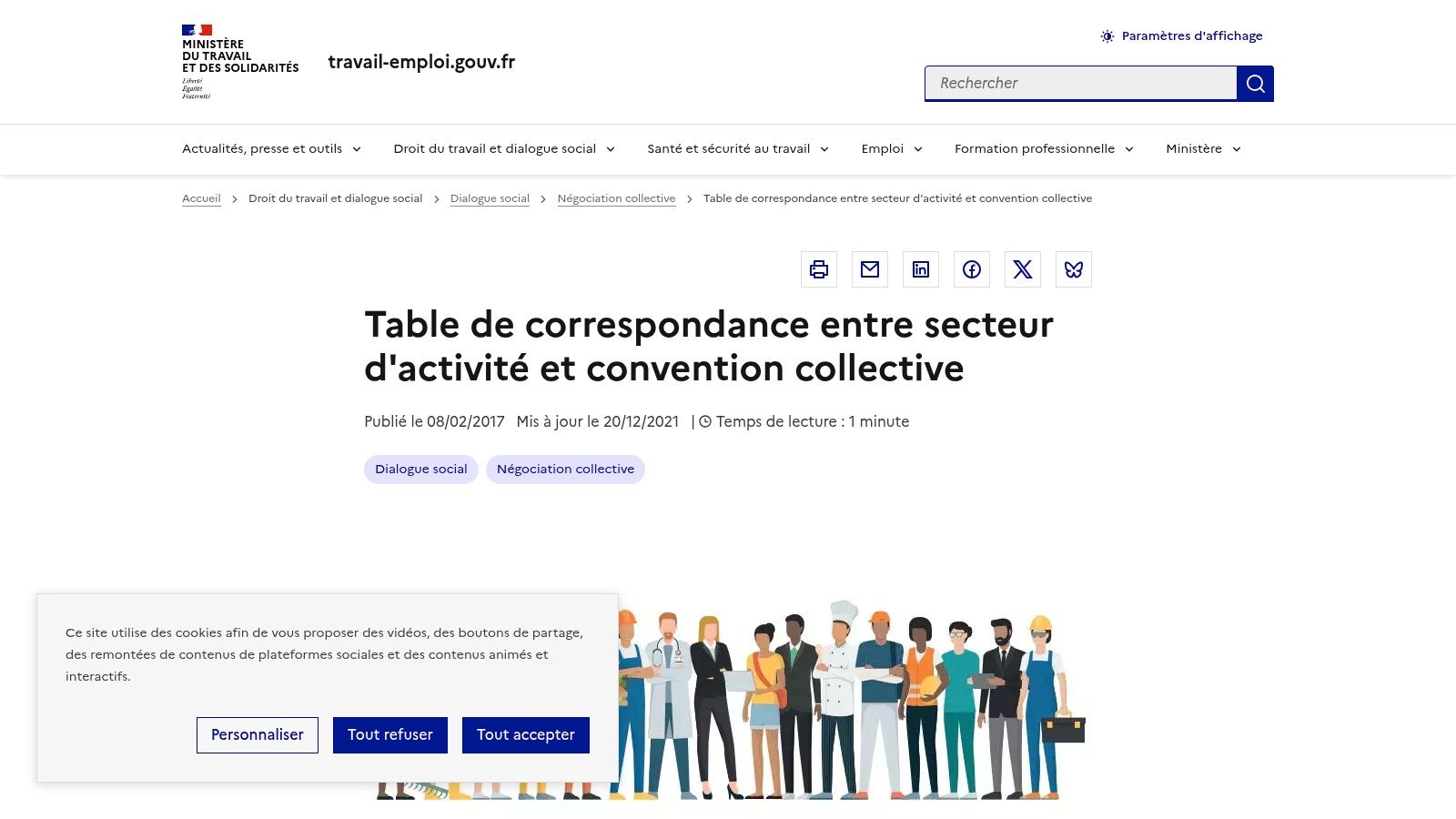 Ministère du Travail – Table de correspondance APE ↔ IDCC