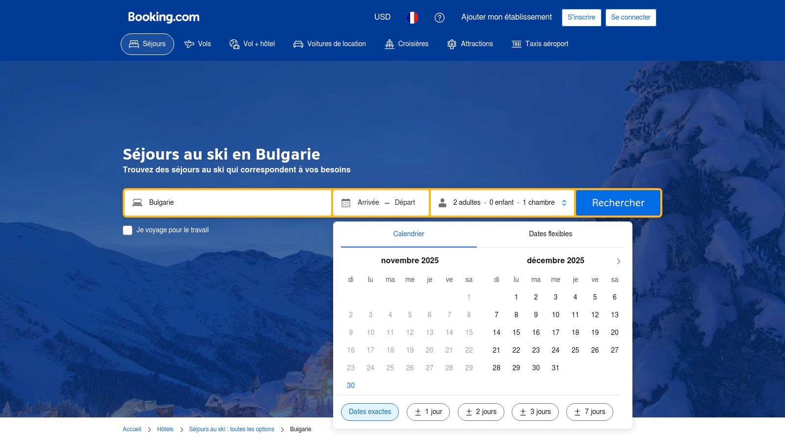 Booking.com (section Ski - France)