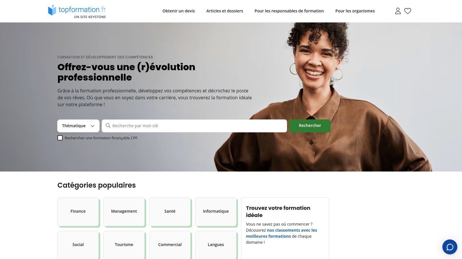 Interface du site Topformation