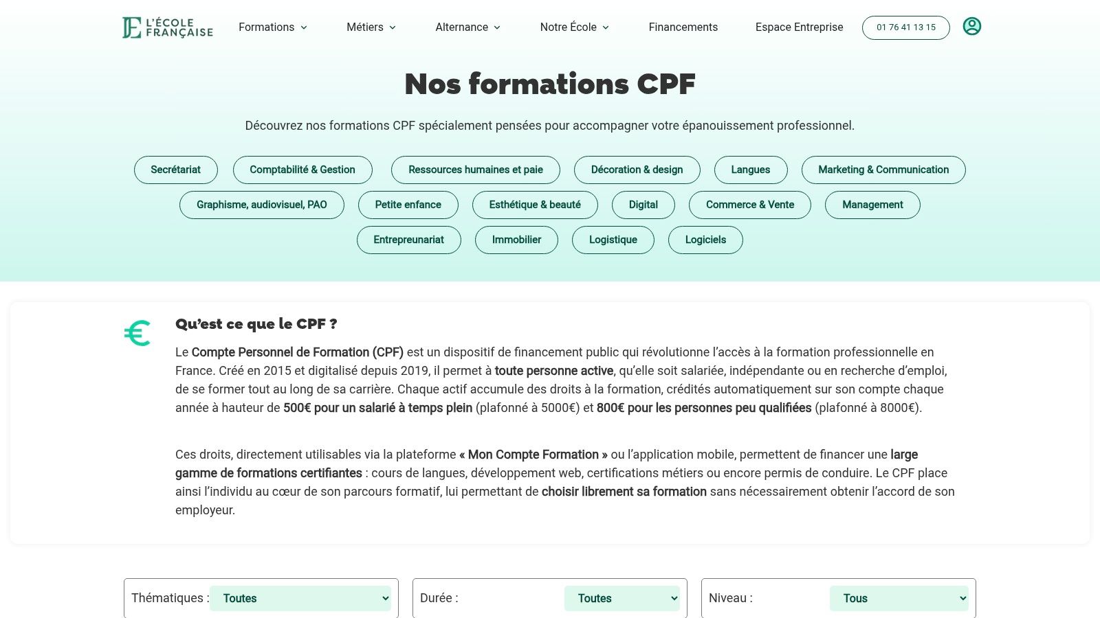 Page d'accueil du site L'École Française