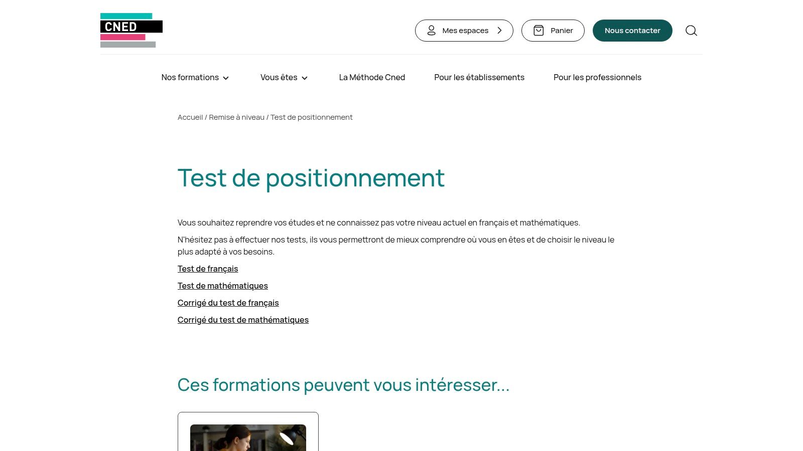 CNED – Tests de positionnement Français/Maths