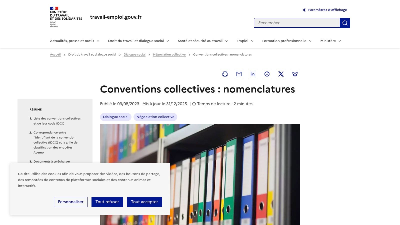 Ministère du Travail – Conventions collectives : nomenclatures / liste IDCC