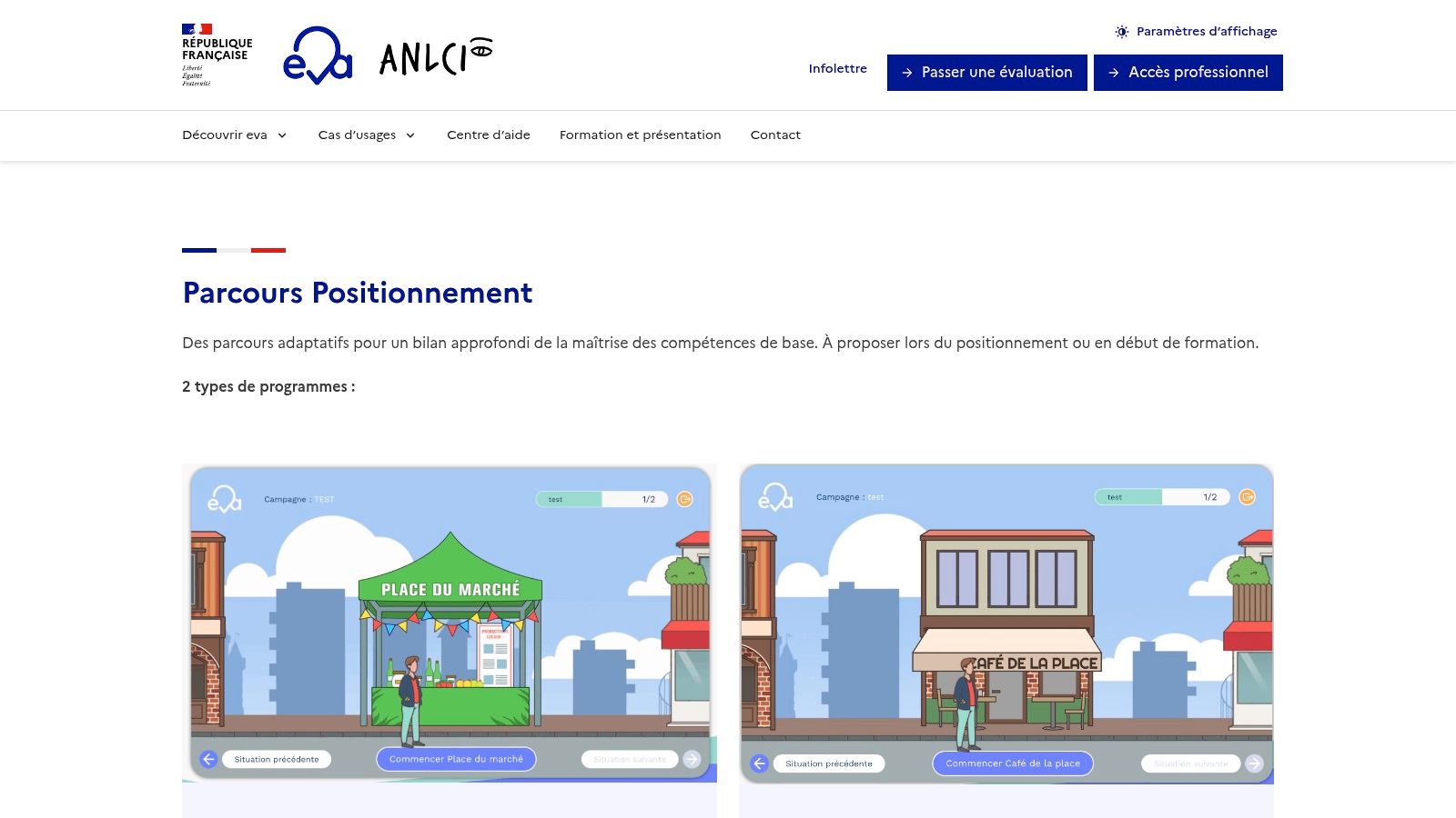 ANLCI – eva (Parcours Positionnement compétences de base)