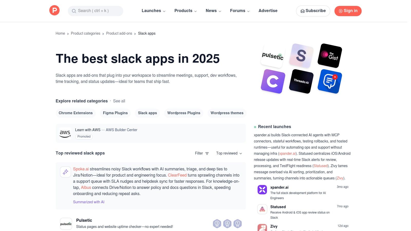 Product Hunt – Slack apps category
