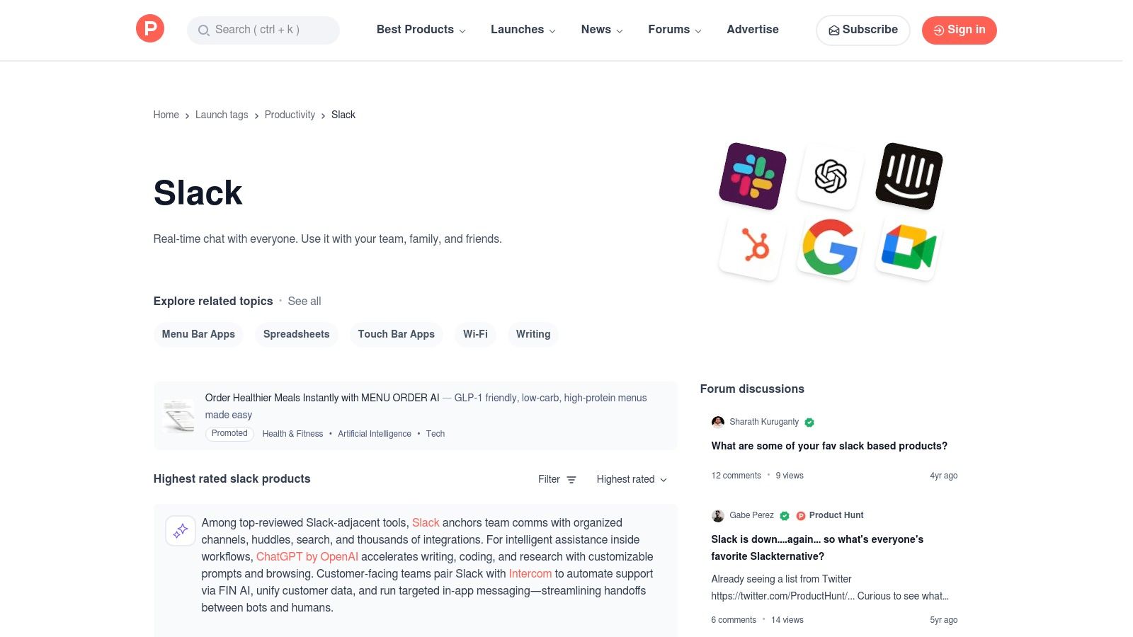 Product Hunt – Slack Tools Topic/Collections