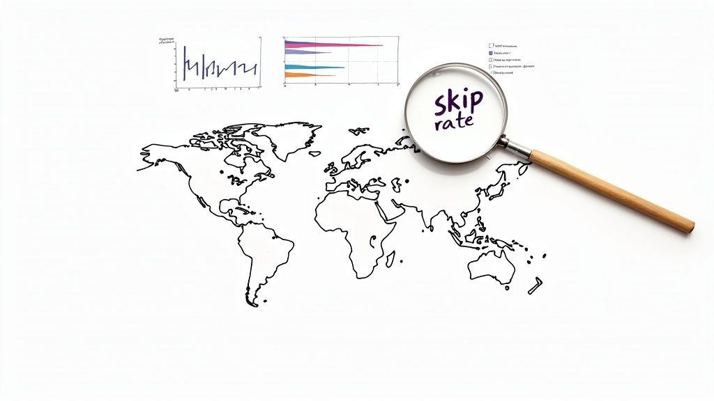 A person with headphones on, curating a playlist on a laptop.