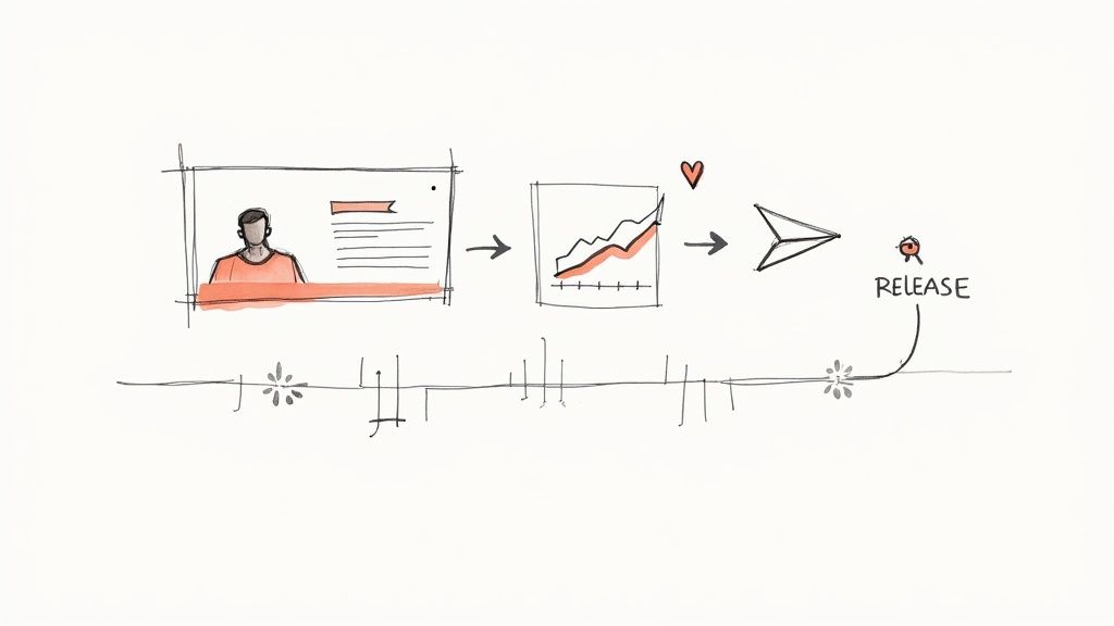 An artist looking at their Spotify for Artists analytics on a laptop screen.