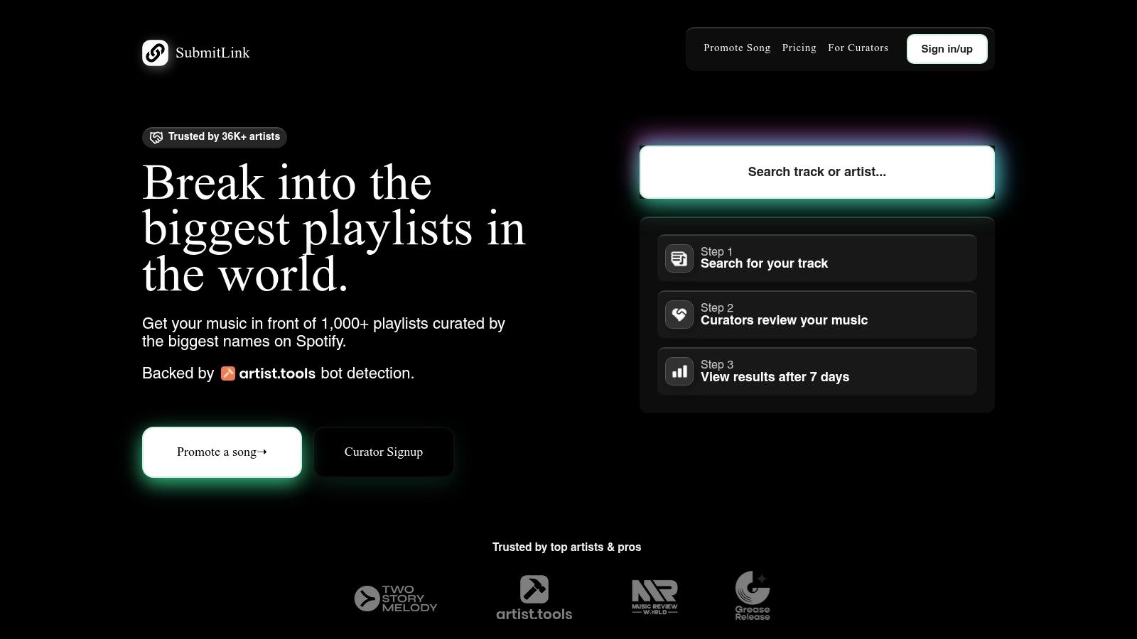 SubmitLink: For Vetted, Bot-Safe Playlist Pitching