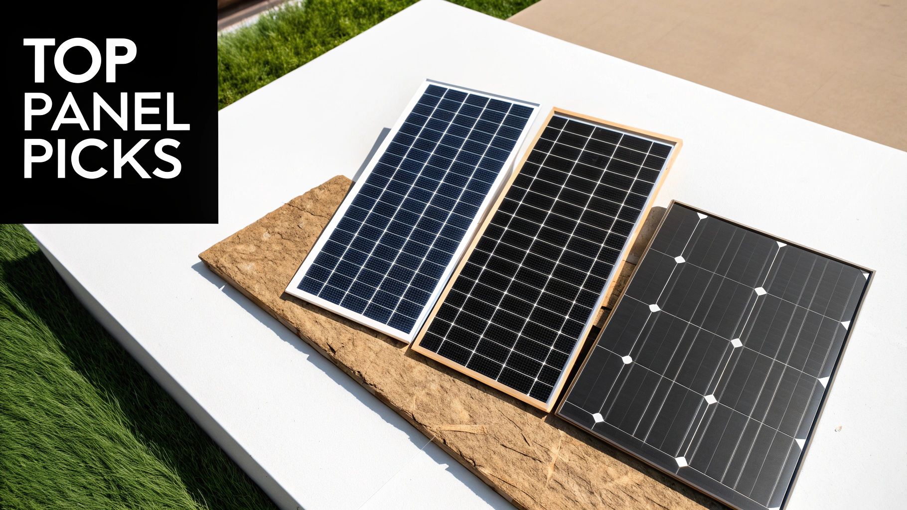 A campervan with solar panels on its roof, parked in a scenic mountain location.