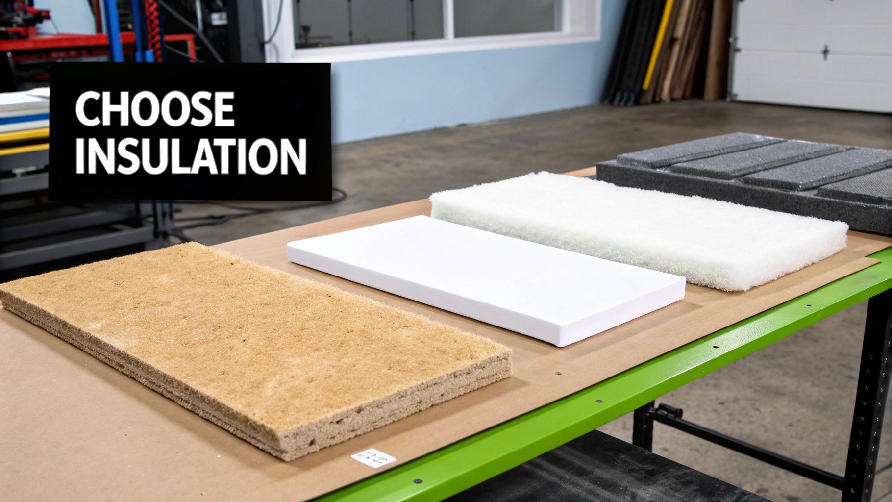 Various insulation materials laid out for a van conversion project