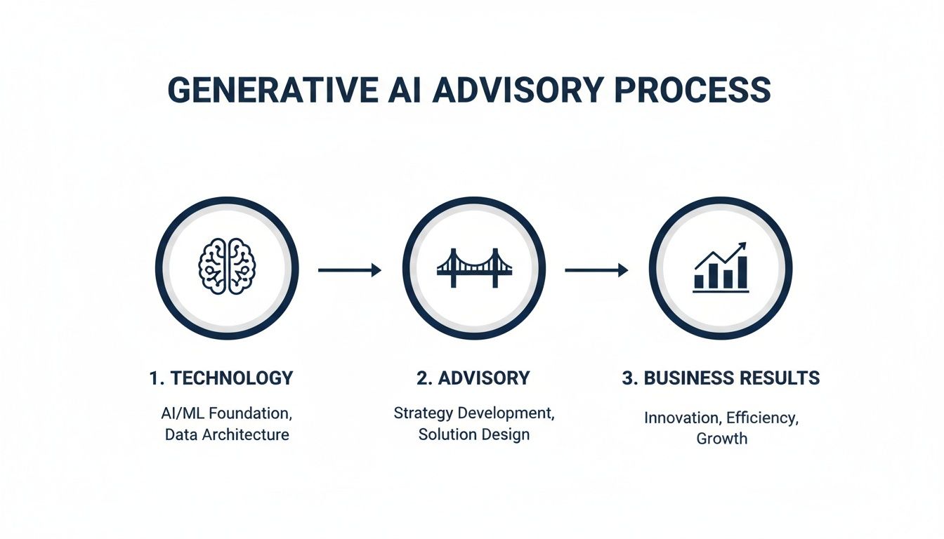 Diagram showing the Generative AI Advisory Process: Technology, Advisory, and Business Results.