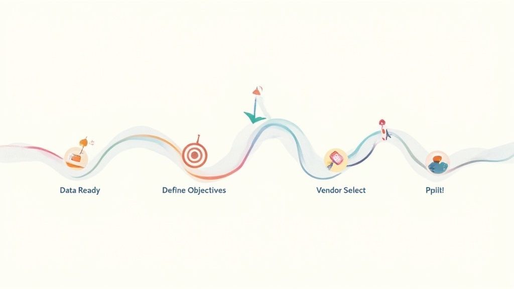 A stylized roadmap with key milestones, symbolizing a strategic implementation plan