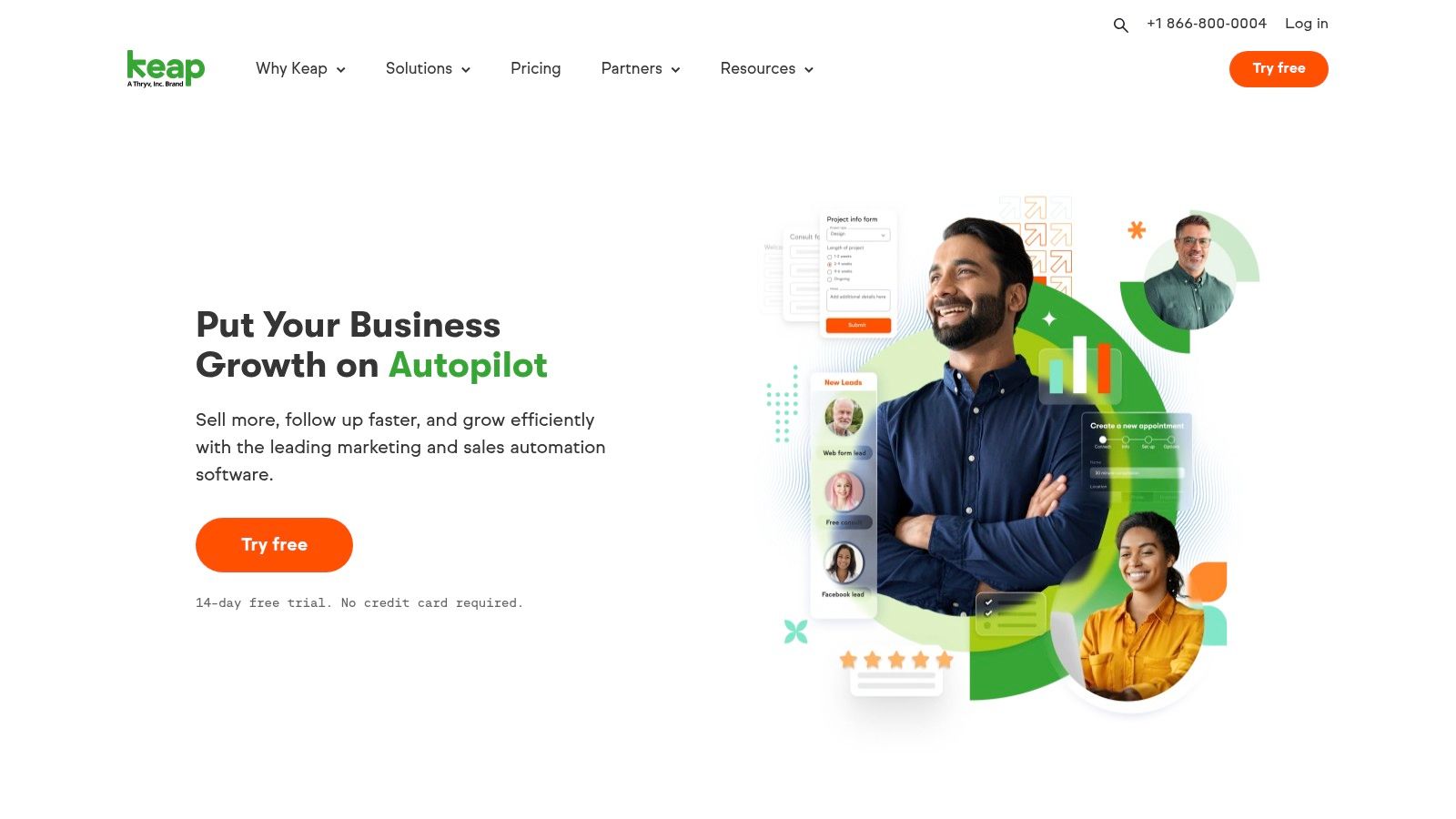 Keap's visual campaign builder showing a workflow with triggers and actions for marketing automation.
