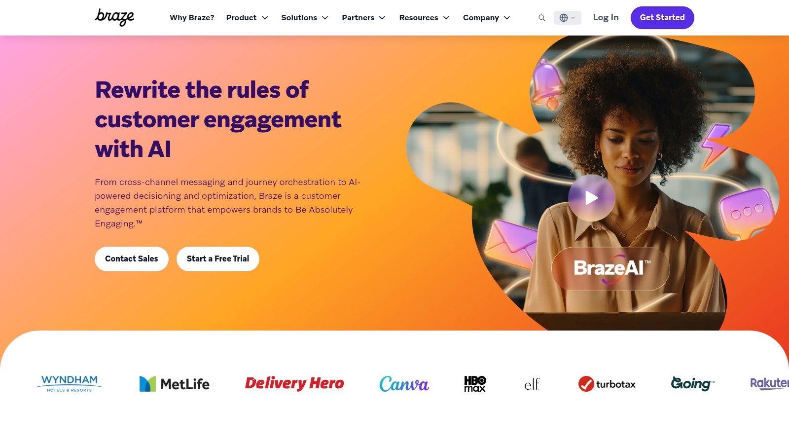 Braze AI marketing features showing predictive audience suggestions and content generation.