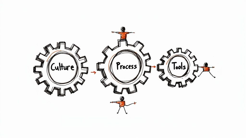A hand selecting a digital interface from a variety of different tool options on a screen, symbolizing choosing the right agile assessment tool.