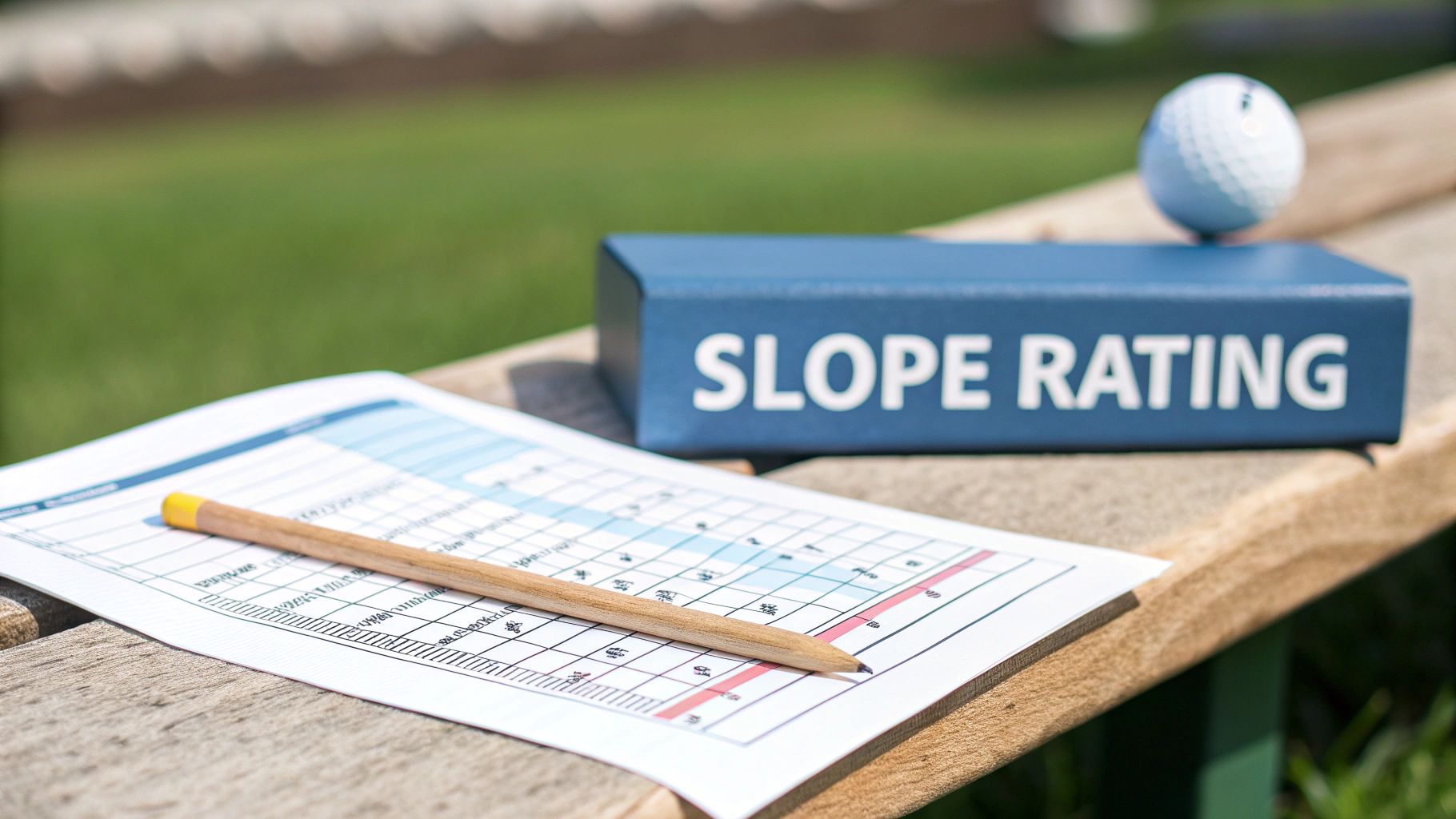 A golfer checking their scorecard on a beautiful golf course.