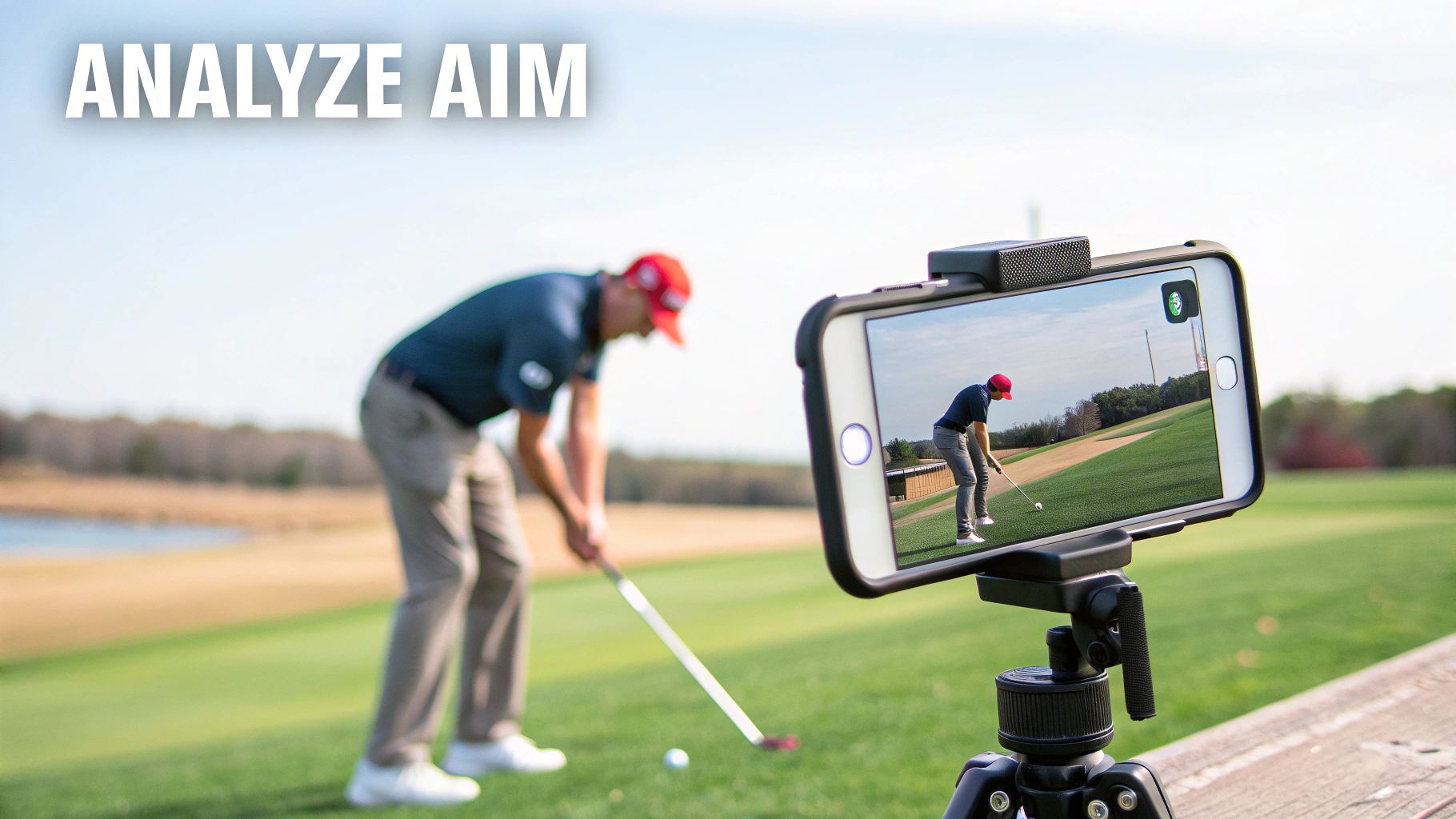 A golf launch monitor displaying shot data on a screen