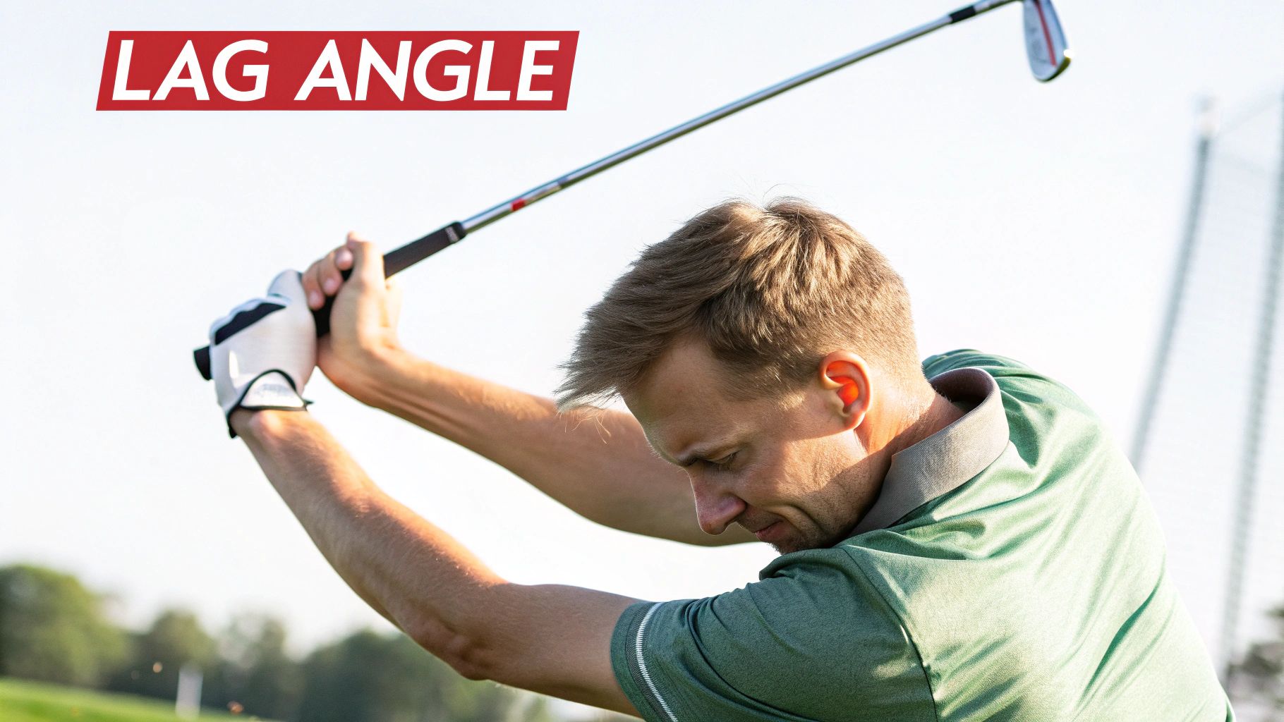 A golfer demonstrating the angle of lag in their swing